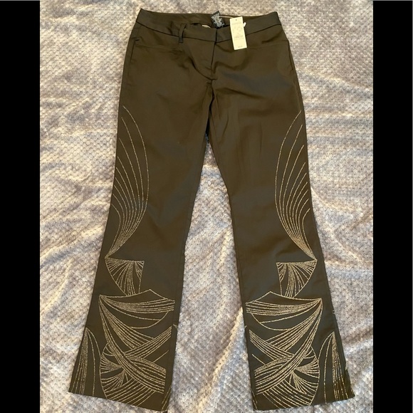 Super cool NWT Express black satin pant with clear bead pattern sz7/8 - Picture 1 of 10